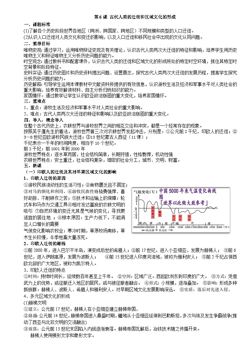 统编版高中历史选择性必修三 第6课 古代人类的迁徙和区域文化的形成 学案第1页