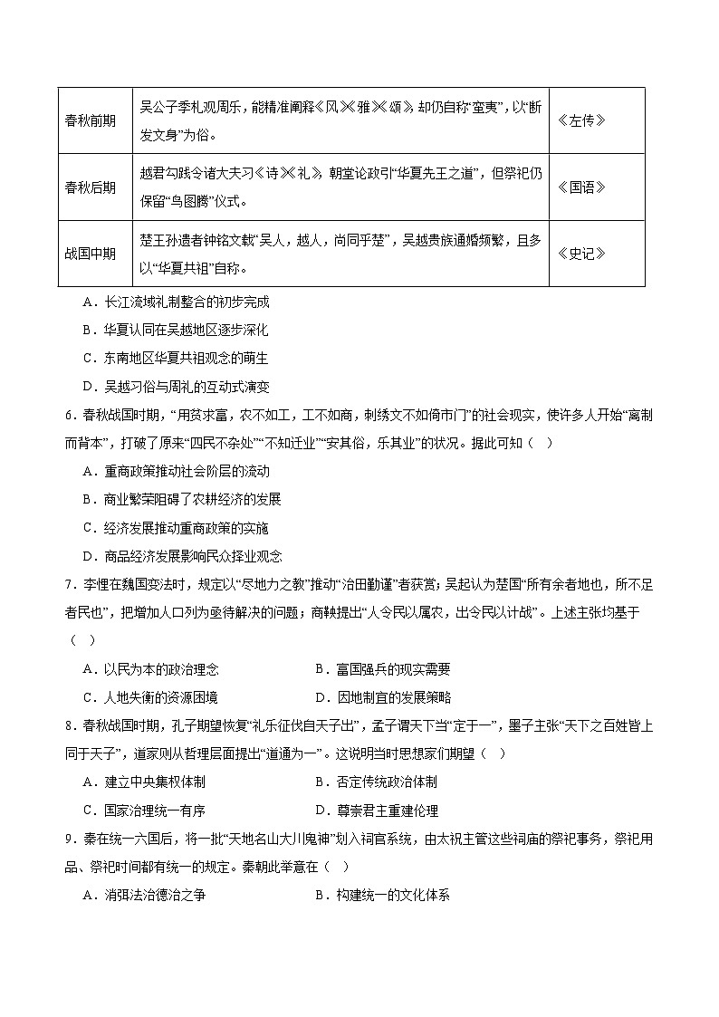 安徽省桐城中学2025-2026学年高一上学期第一次质量检测(10月)历史试卷(含答案)第2页