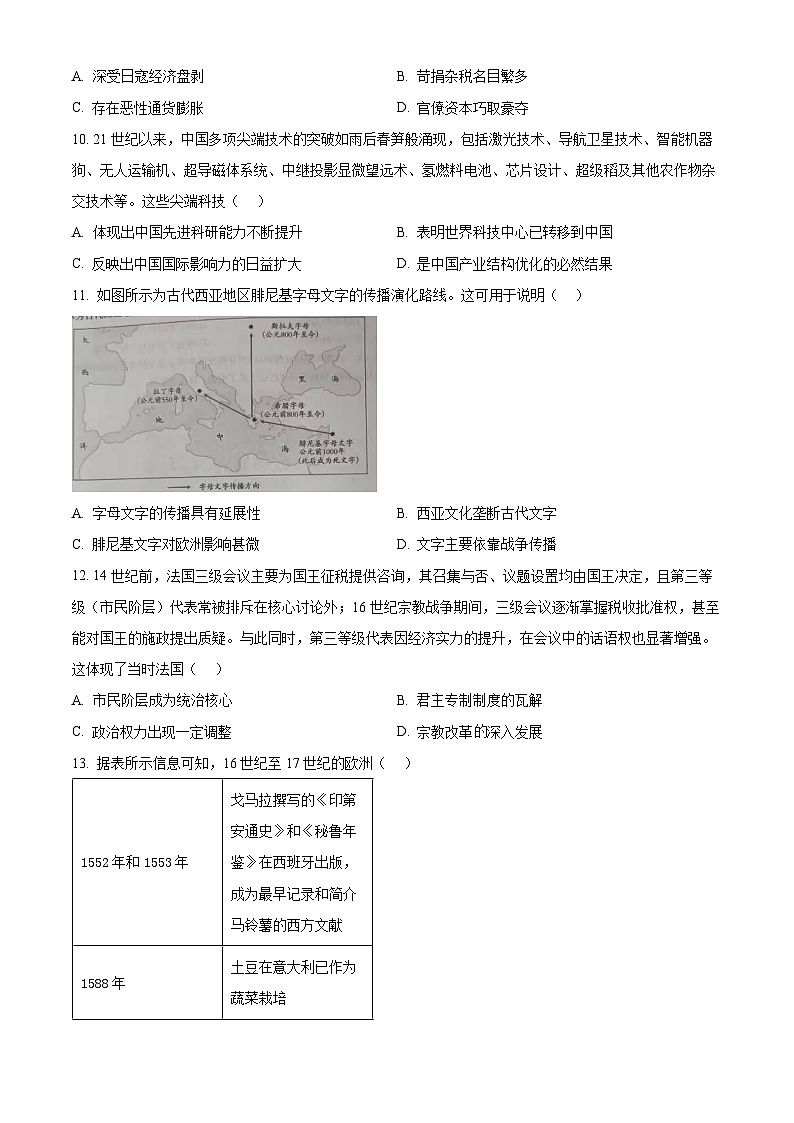 精品解析:广西壮族自治区来宾市2025-2026学年高二上学期期中考试历史试题(原卷版)第3页