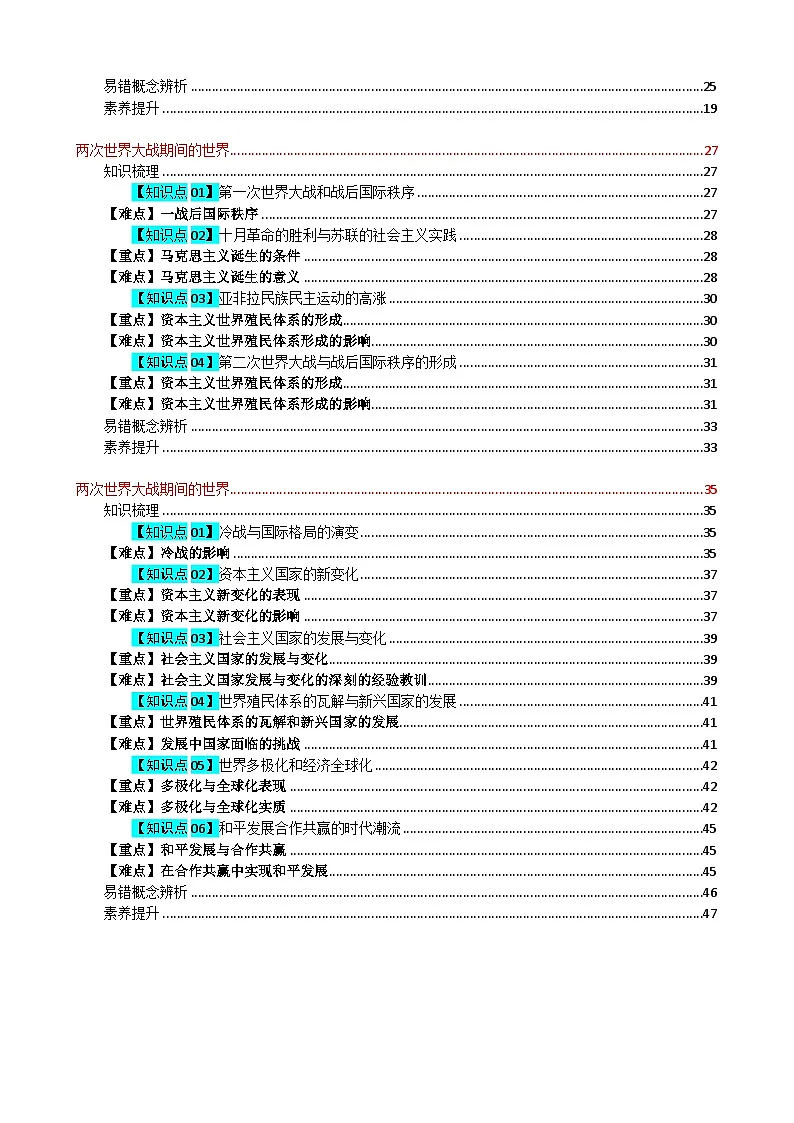 2026年高考统编版历史一轮复习:必修中外历史纲要(下)必背知识点考点提纲 讲义第2页
