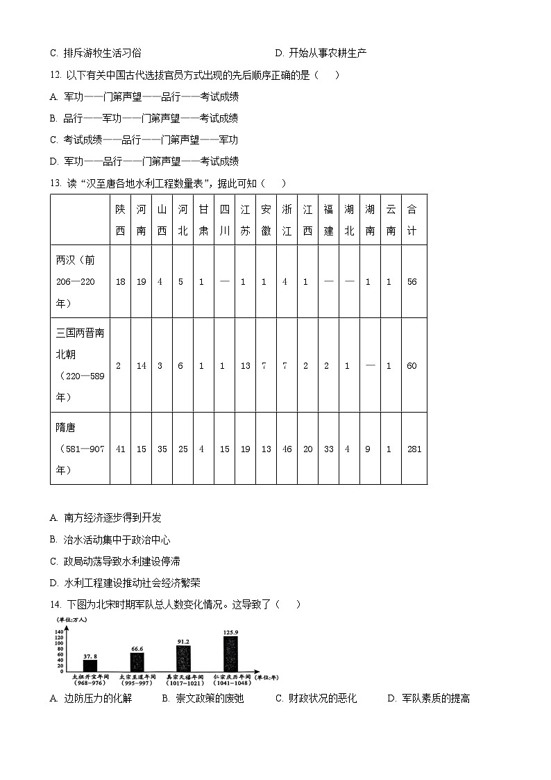 重庆市复旦中学教共体2025-2026学年高一上学期第二次段考历史试题(原卷版)第3页