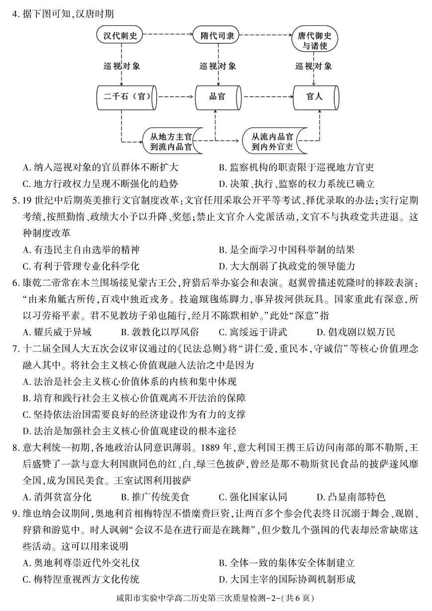 陕西省咸阳市实验中学2025-2026学年高二上学期第三次质量检测历史试卷(图片版,含答案)第2页