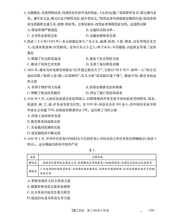 金太阳云南省2025-2026学年高二上学期12月联考历史试卷第2页