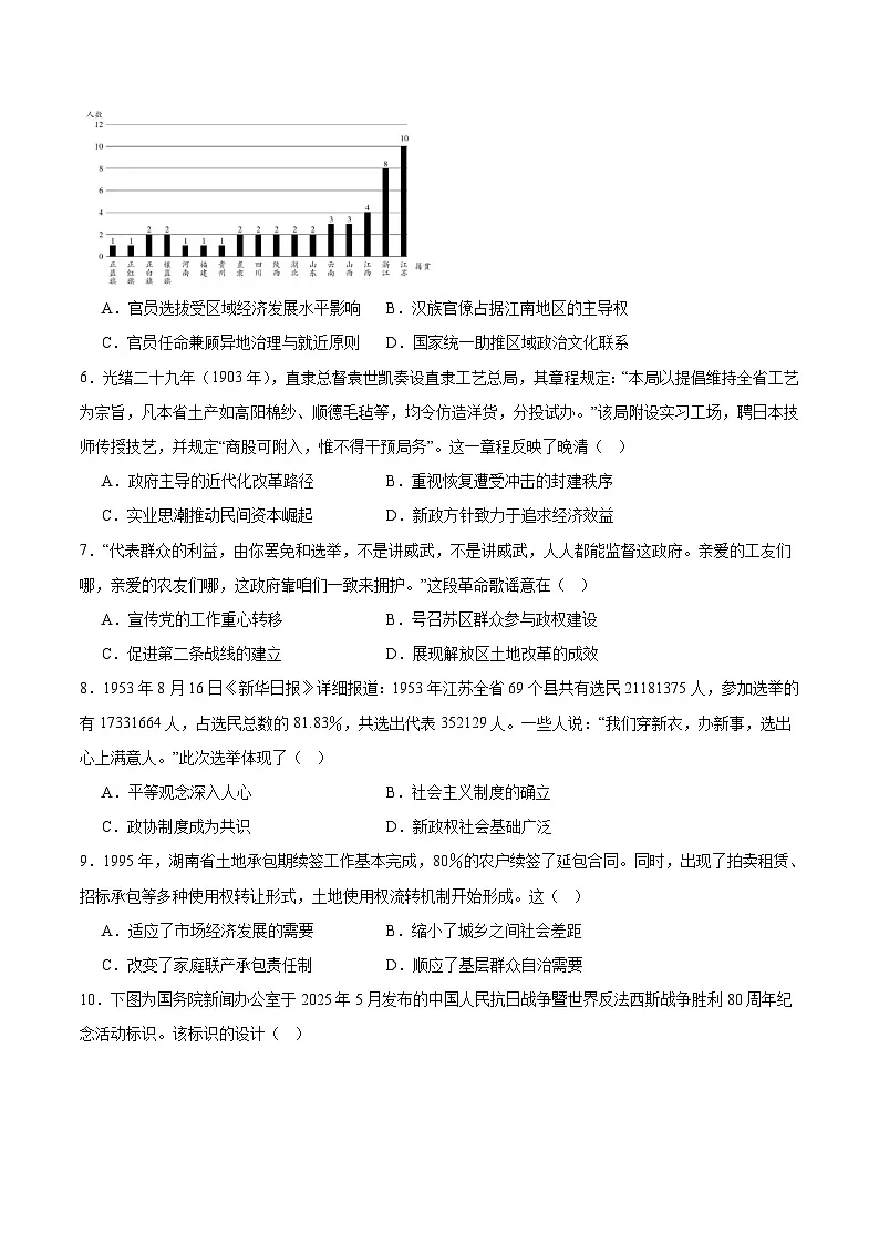 安徽师范大学附属中学2025-2026学年高二上学期期中考试历史(A卷)试题(Word版附答案)第2页