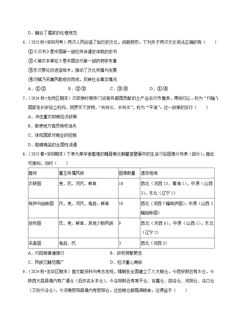 2025-2026学年上学期深圳高一历史期末典型卷2第2页