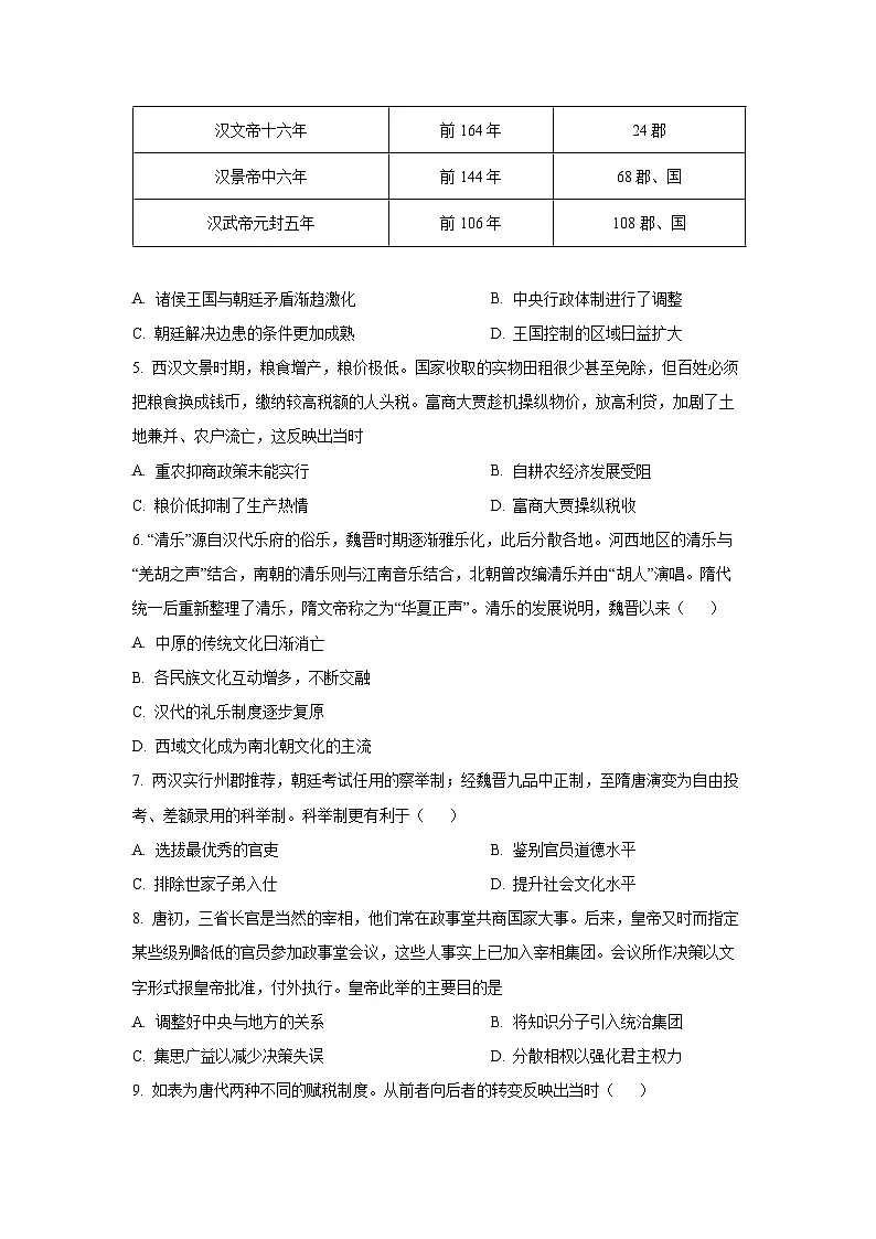 2025-2026学年河南省鹤壁市高中高三上学期规范化考试(一)(A卷)历史试卷(学生版)第2页