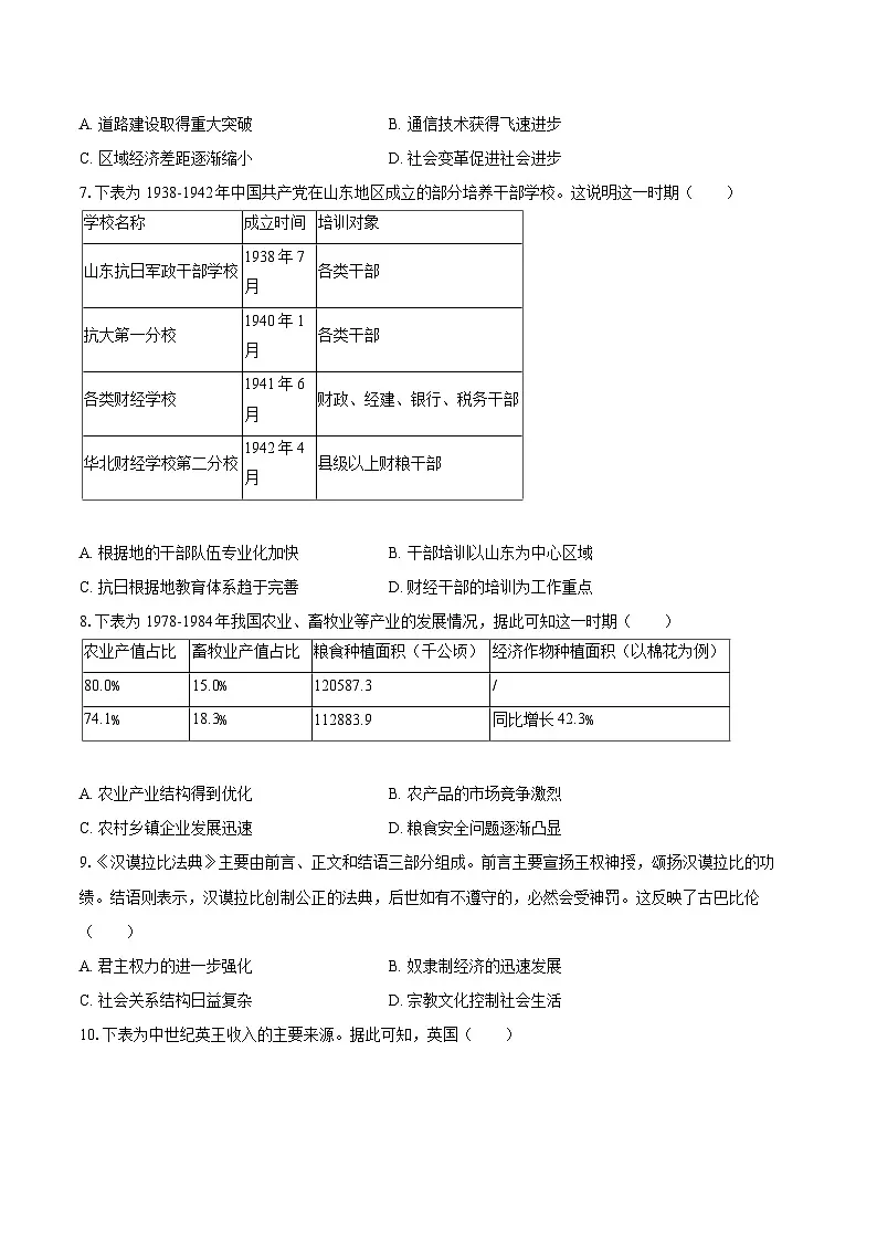 2024-2025学年广东省江门市高二(上)期末历史试卷-自定义类型第2页