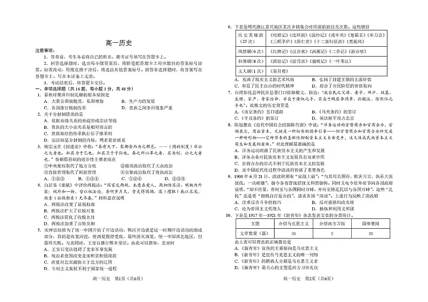 吉林省部分重点高中2025-2026学年高一上学期1月期末考试 历史第1页