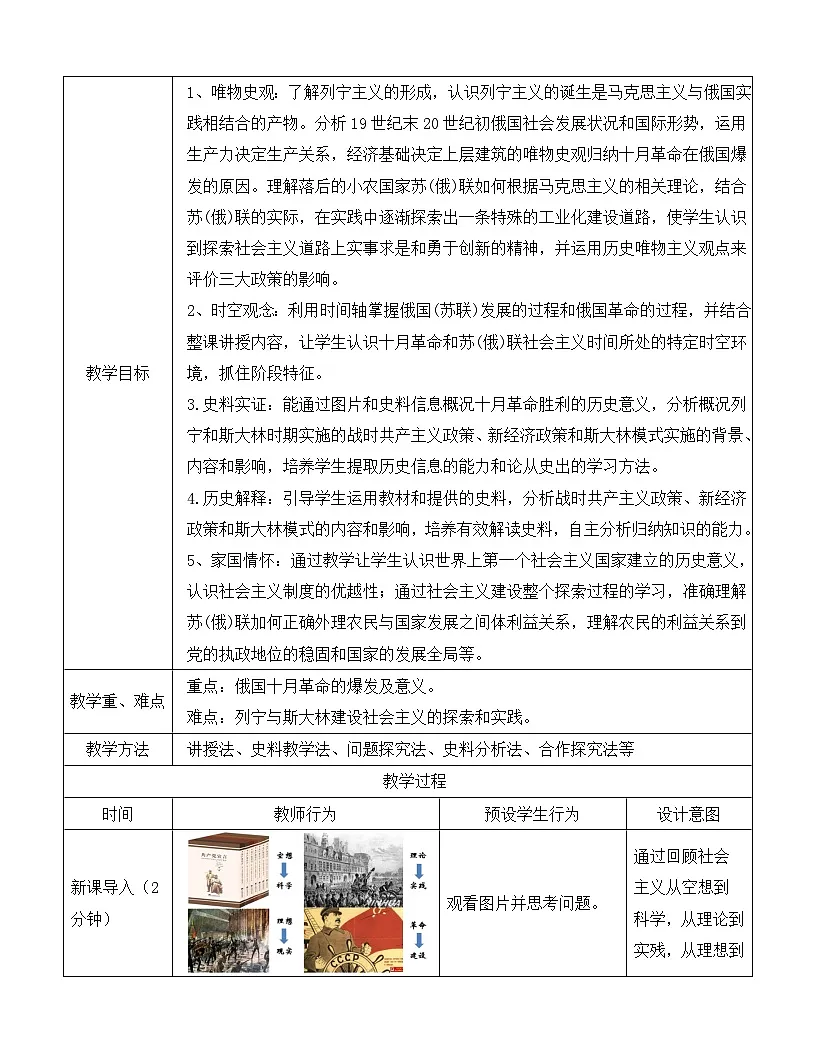 统编版高中历史纲要下册 第15课 十月革命的胜利与苏联的社会主义实践 教案第2页