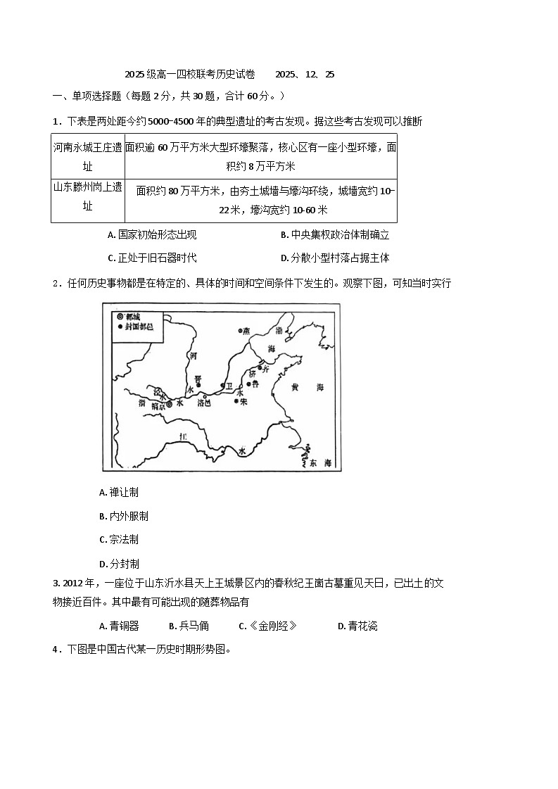 2025—2026学年度江苏省江都中学、仪征中学、邗江中学、高邮中学四校高一上学期12月联考历史试题(含答案)第1页