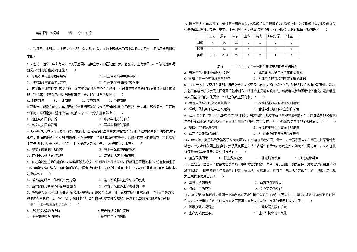 福建省2025_2026学年高二历史上学期期中联考试题第1页