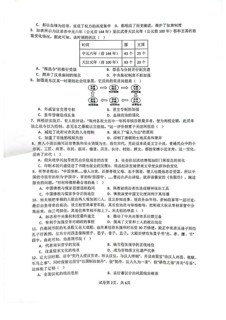 2025-2026学年安徽省蚌埠市B层高中高一上学期1月月考历史试卷(含答案)第2页