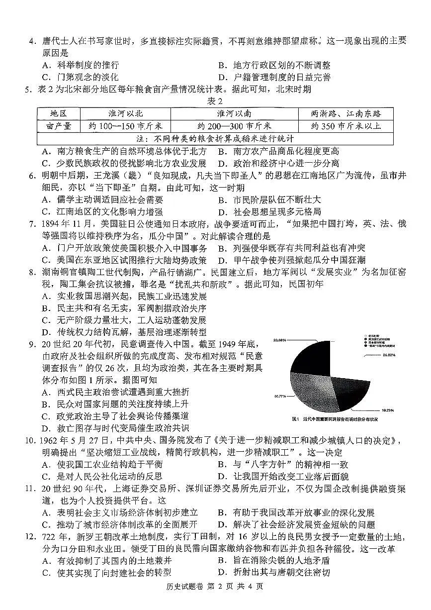 株洲市2026届高三上学期1月教学质量统一检测历史试卷+答案第2页