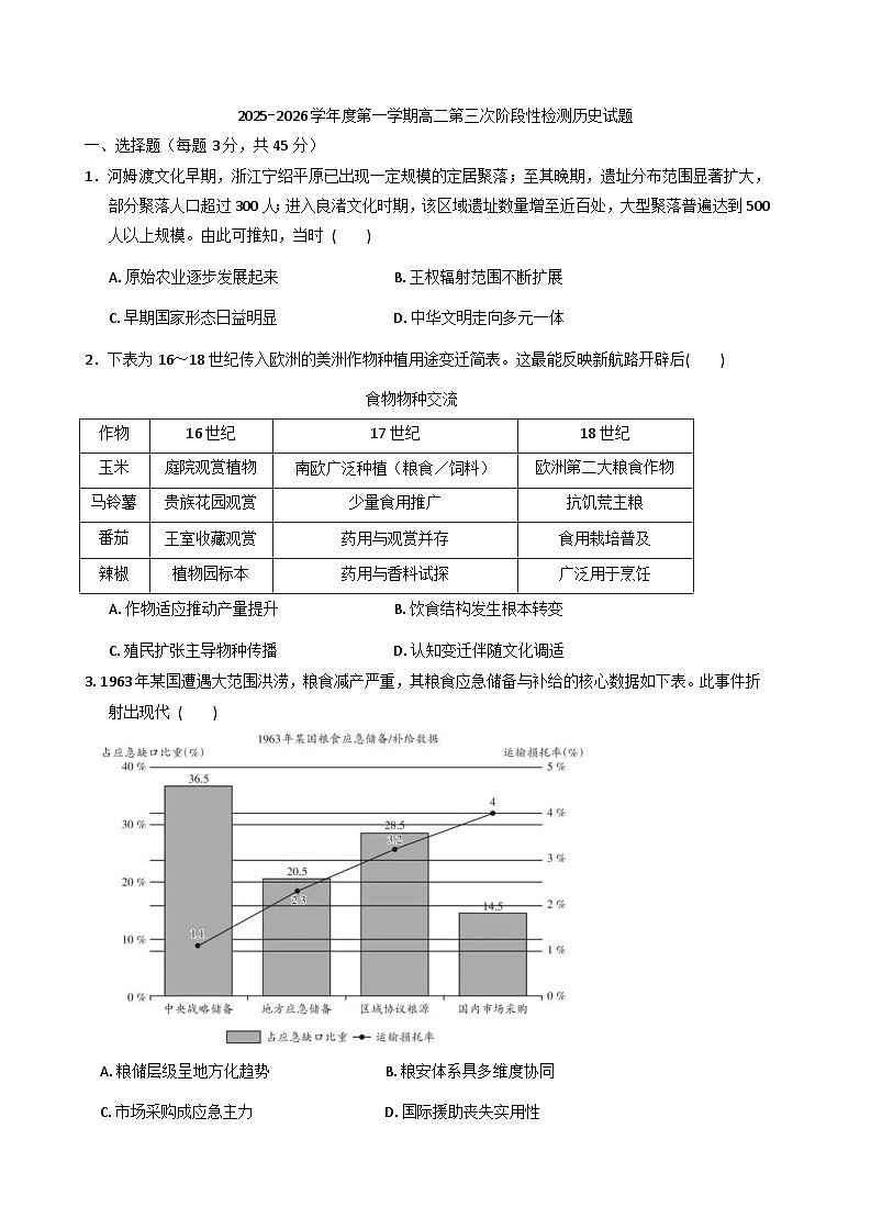 2025—2026学年度山东省聊城市甘泉高级中学高二上学期第三次月考历史试题(解析版)第1页