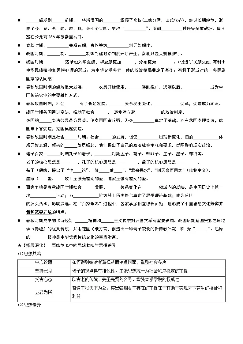 2026年高考历史一轮复习:中外历史纲要(上)中国古代史知识点考点提纲填空练习版(含答案) 讲义第3页