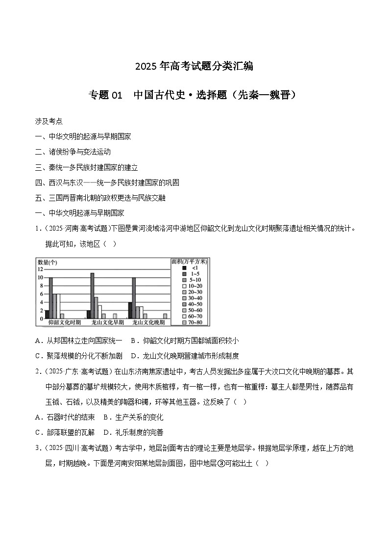 2025年高考历史试题分类汇编 专题01 中国古代史·选择题(先秦-魏晋)第1页