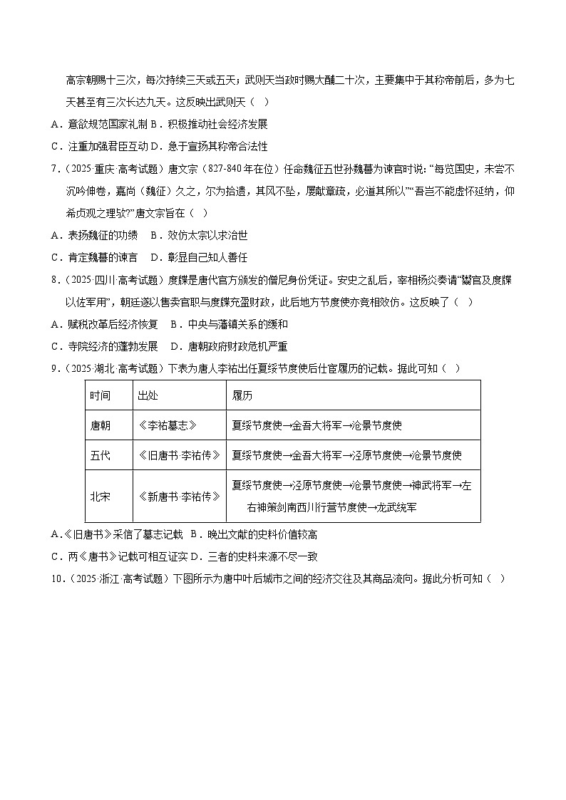 2025年高考历史试题分类汇编 专题02 中国古代史·选择题(魏晋-唐宋元明清)第3页