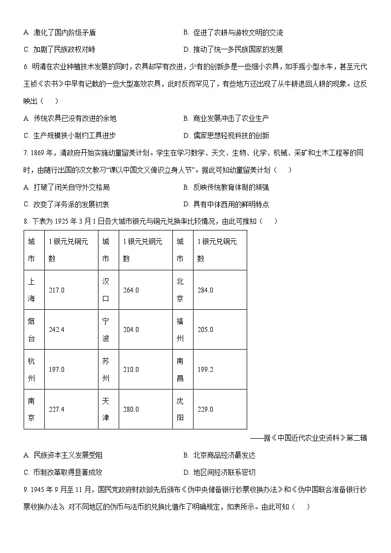 2025-2026学年广东省佛山市部分学校高二上学期期末考试历史试卷(学生版)第2页