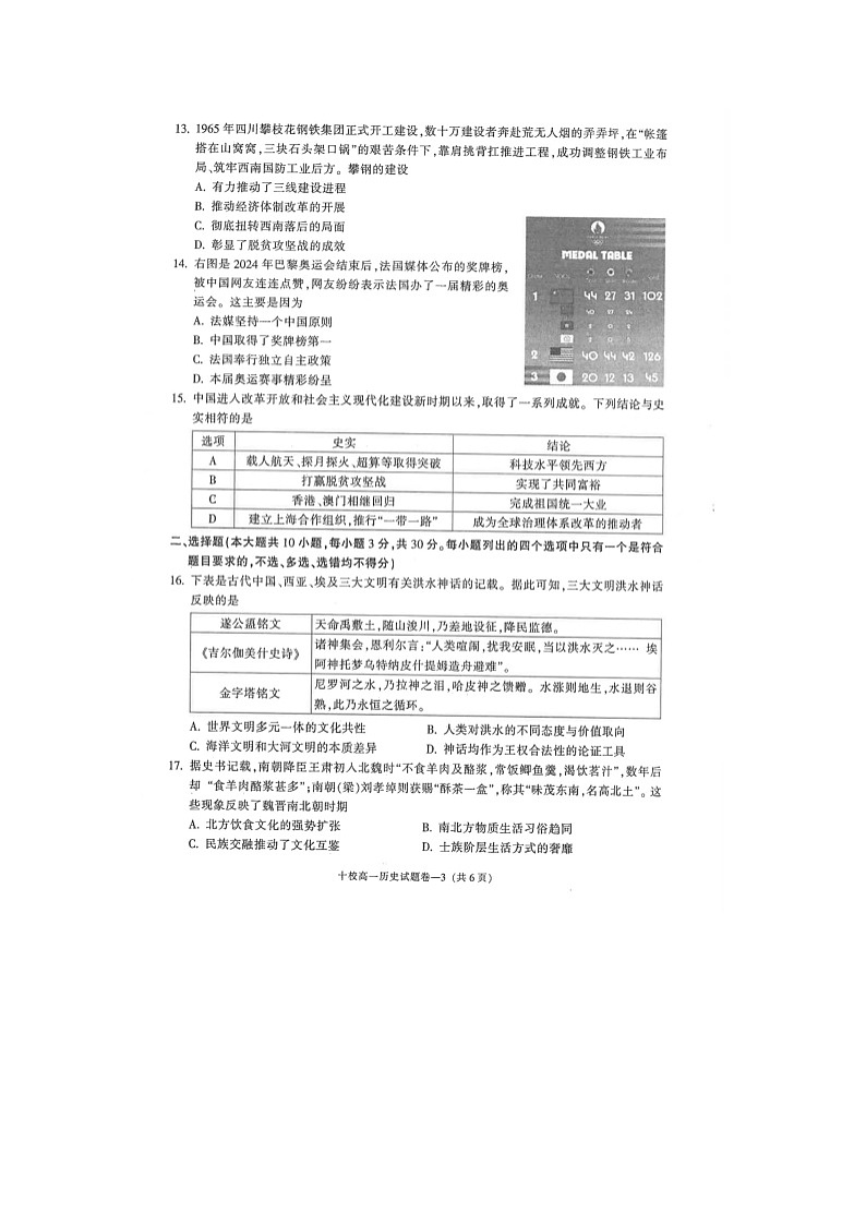 金华十校2025-2026学年高一上学期期末质检历史卷含答案第3页