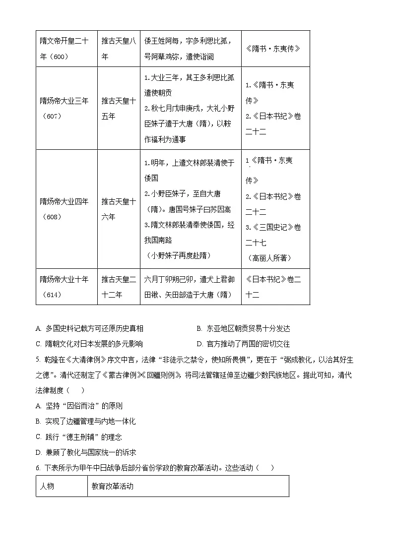 安徽安庆市宿松县2025-2026学年高二上学期期末统一考试历史试题(试卷+解析)第2页