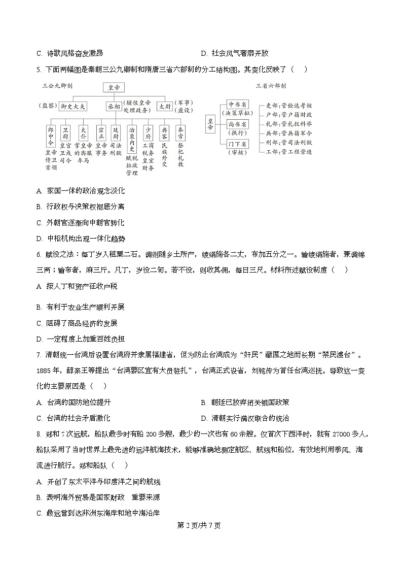 安徽省江淮十校2024-2025学年高三上学期第二次联考历史试卷 Word版无答案第2页