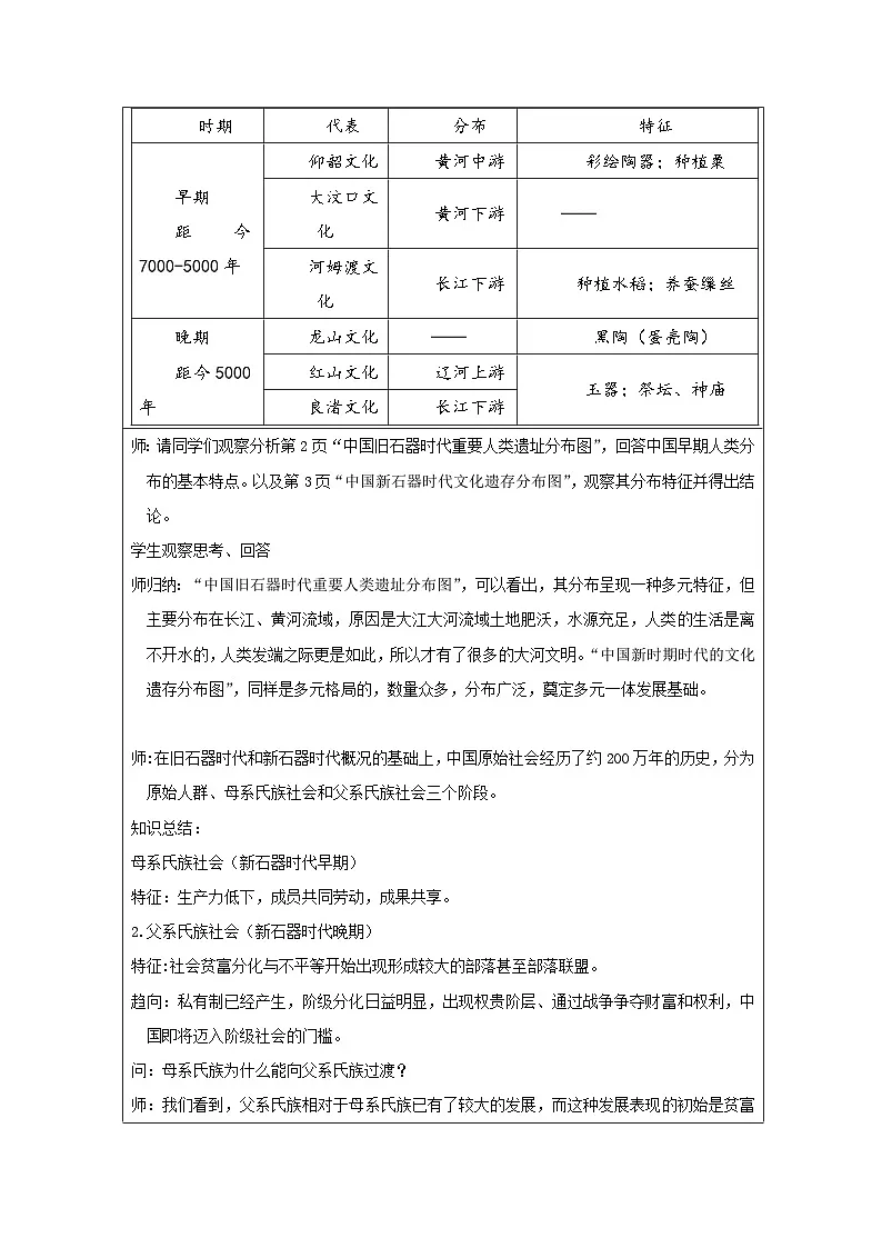 统编版高中历史纲要上册 第1课 中华文明的起源与早期国家 教学设计第3页