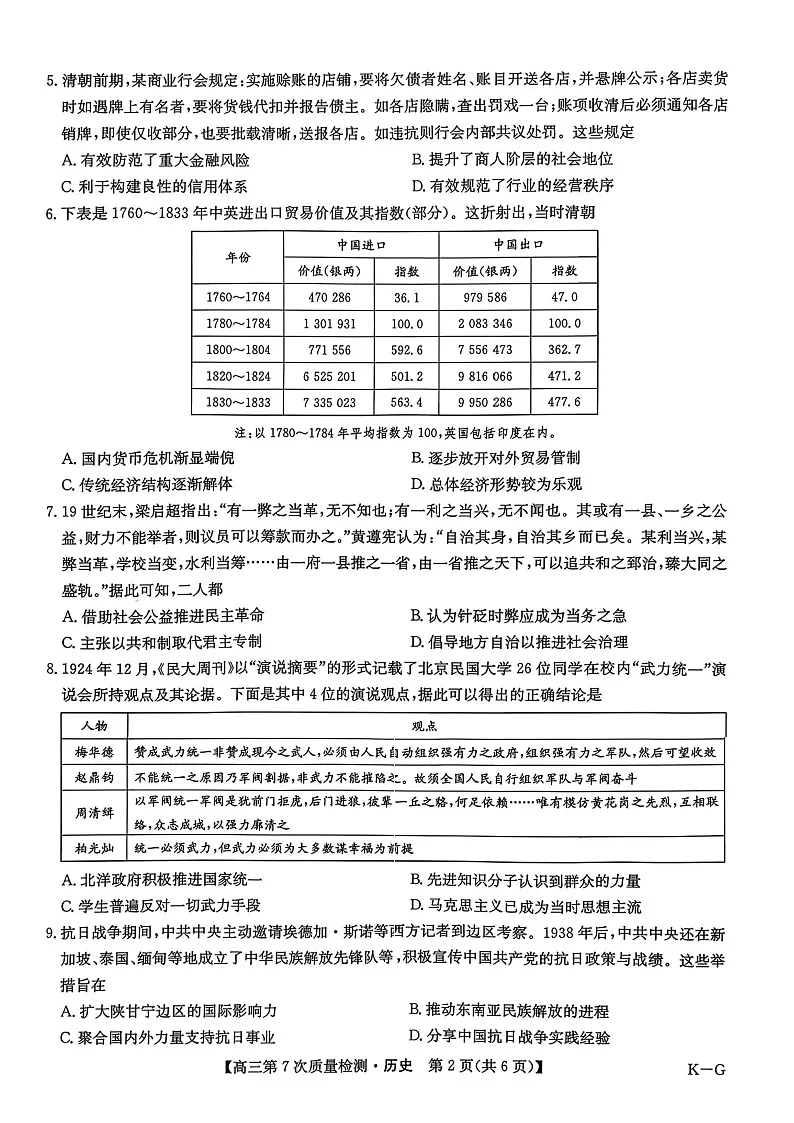 2025-2026学年山西九师联盟高三下学期第7次质量检测历史试题第2页