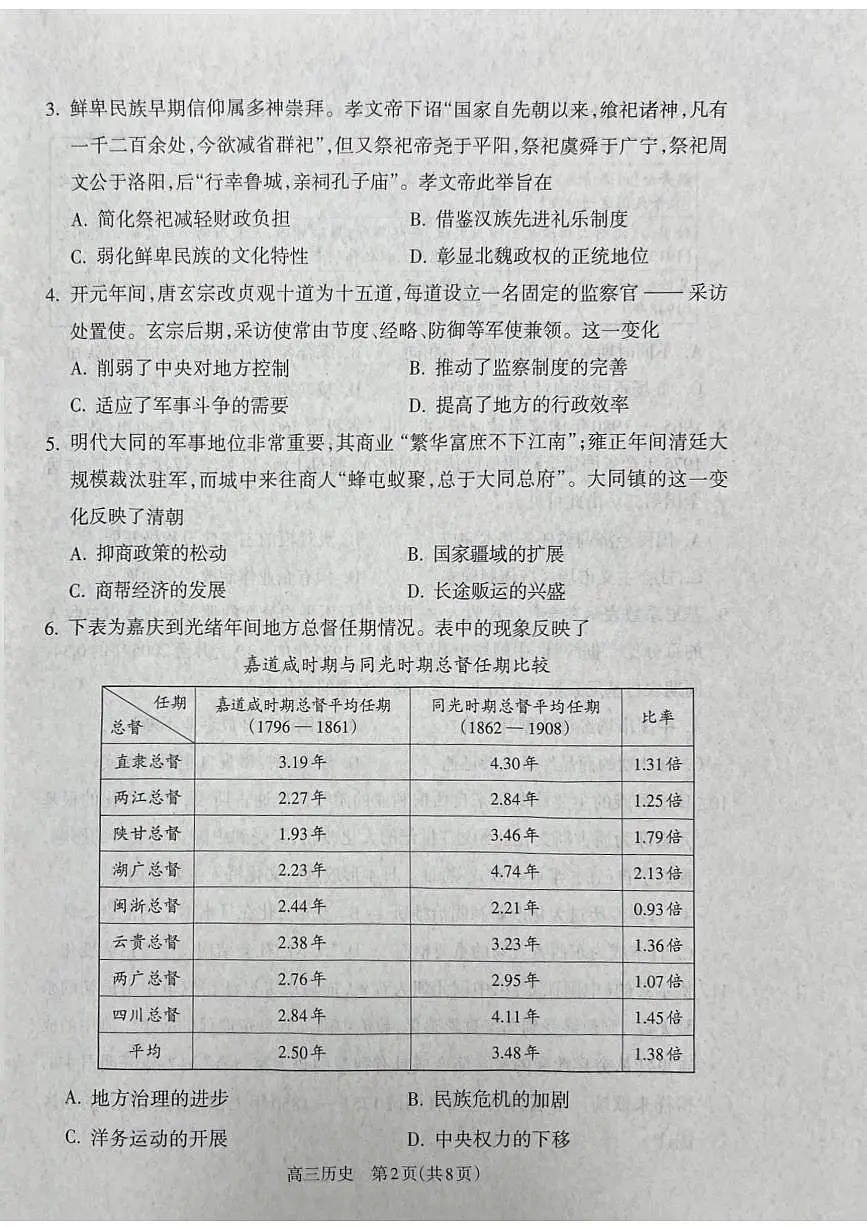 山西省吕梁市2024-2025学年高三上学期期末考试历史试题第2页