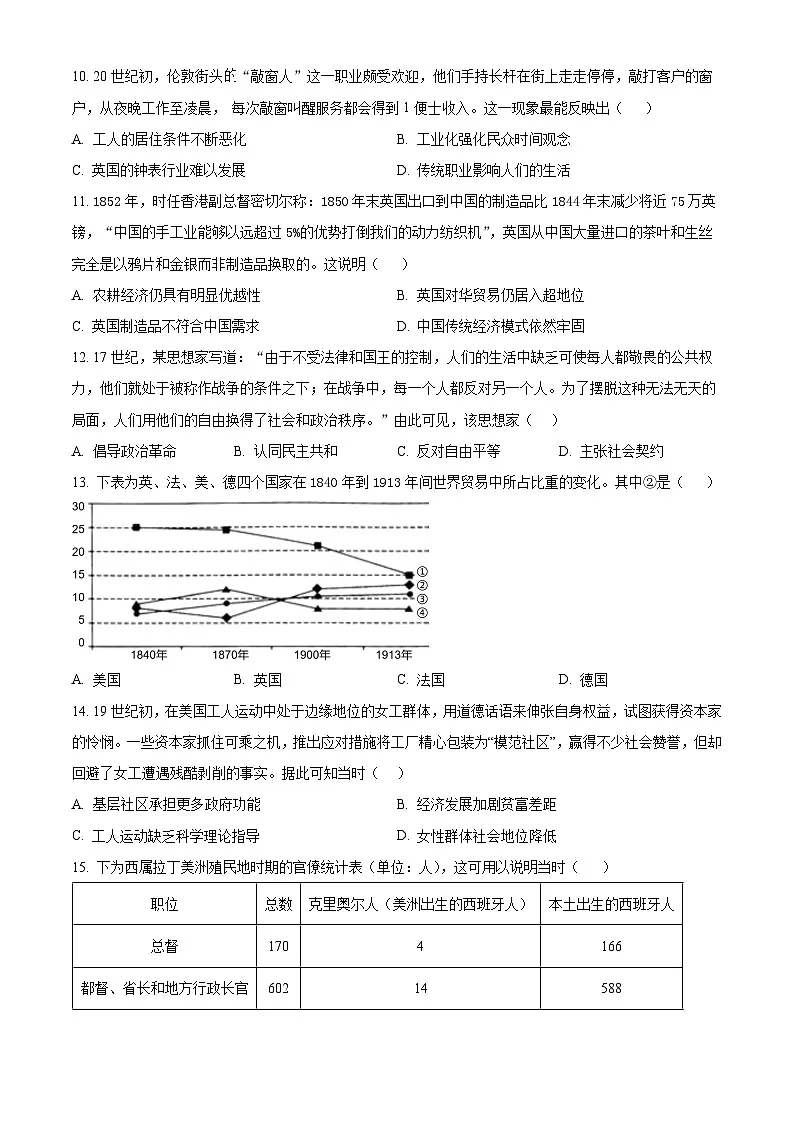 四川省资阳市安岳中学2023-2024学年高一第二学期期中考试历史试题(原卷版)第3页