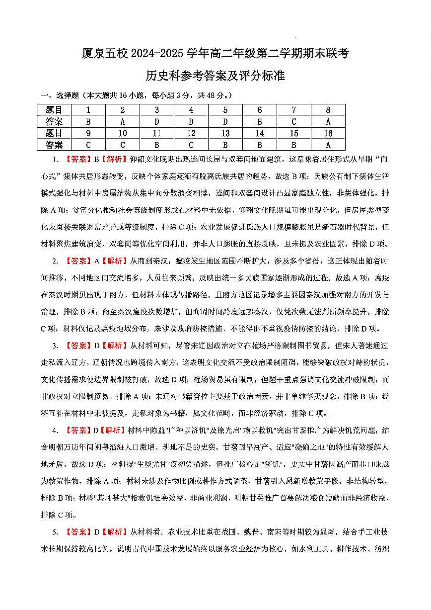 扫描件_历史科参考答案及评分标准第1页