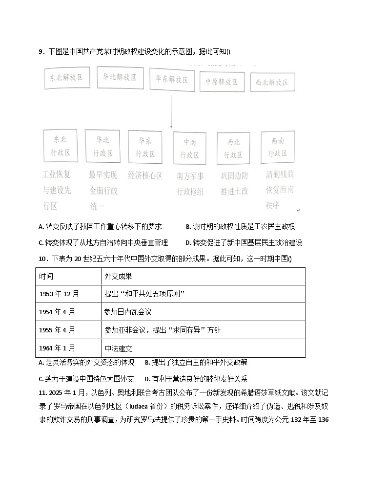 2025—2026学年山东省济宁市金乡县青华园实验高中高二上学期期中检测历史试题(含答案)第3页