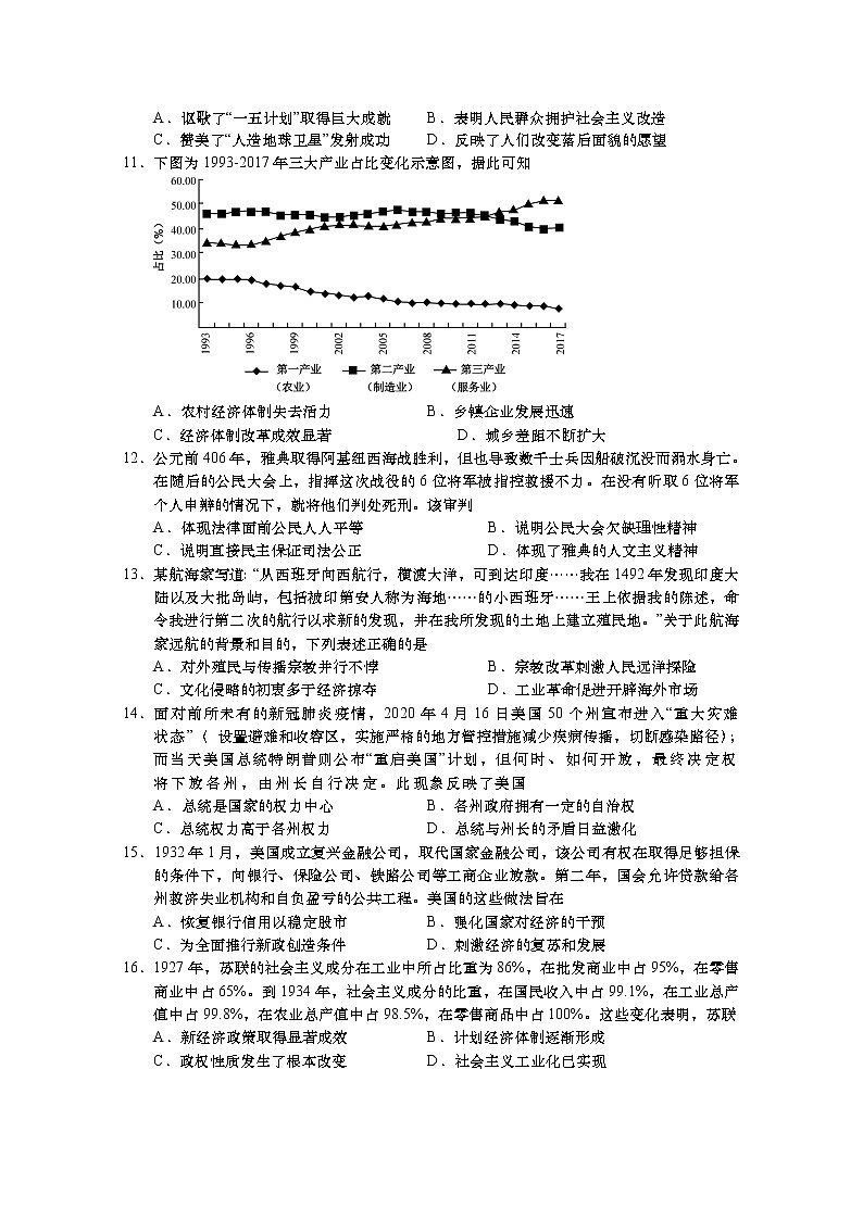江苏省如皋中学2020届高三下学期阶段检测历史试题03