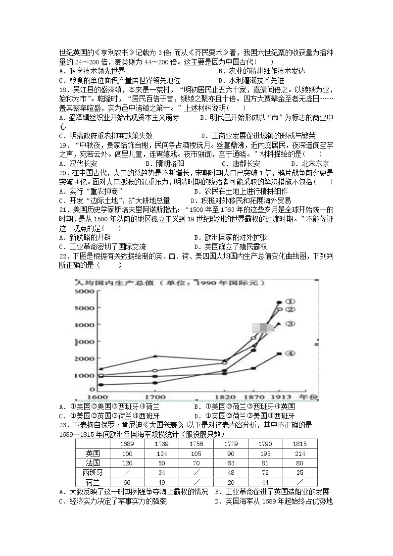 2018-2019学年宁夏长庆高级中学高二下学期期中考试历史试题（Word版）03