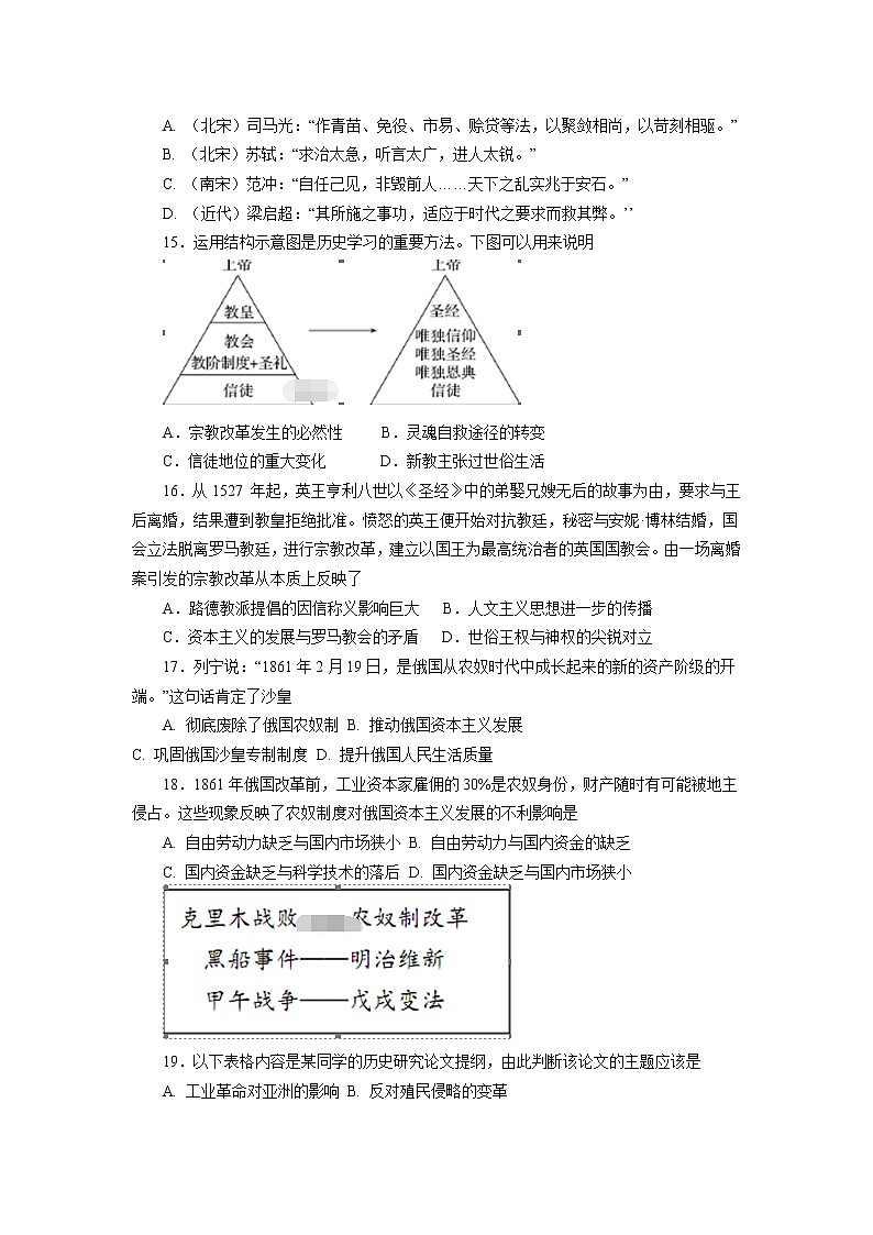 2018-2019学年山西省平遥中学校高二下学期期中考试历史试题(word版)03