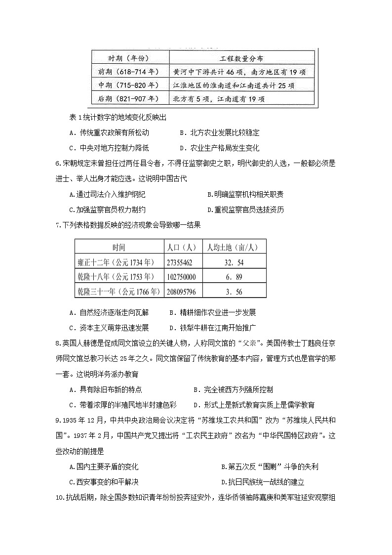 2018-2019学年陕西省榆林市第二中学高二下学期期中考试历史试题 Word版02