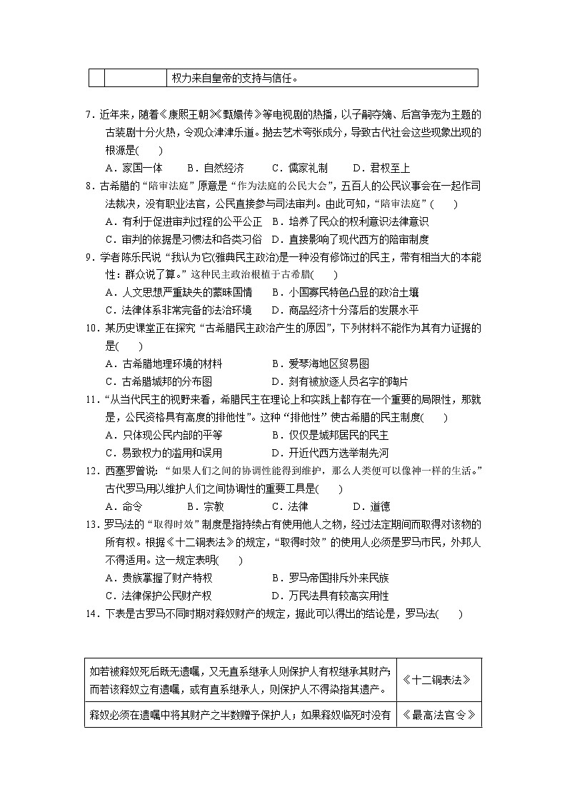 2018-2019学年山东省新泰二中高一上学期期中考试历史试卷02