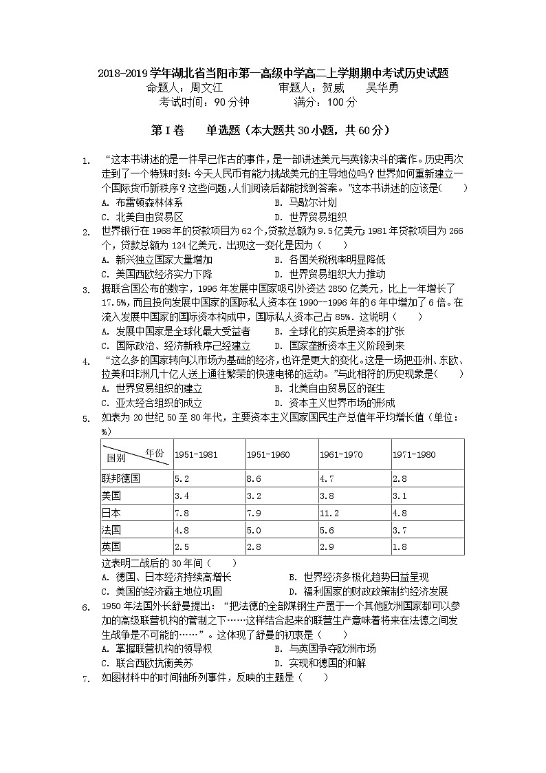 2018-2019学年湖北省当阳市第一高级中学高二上学期期中考试历史试题(Word版)01
