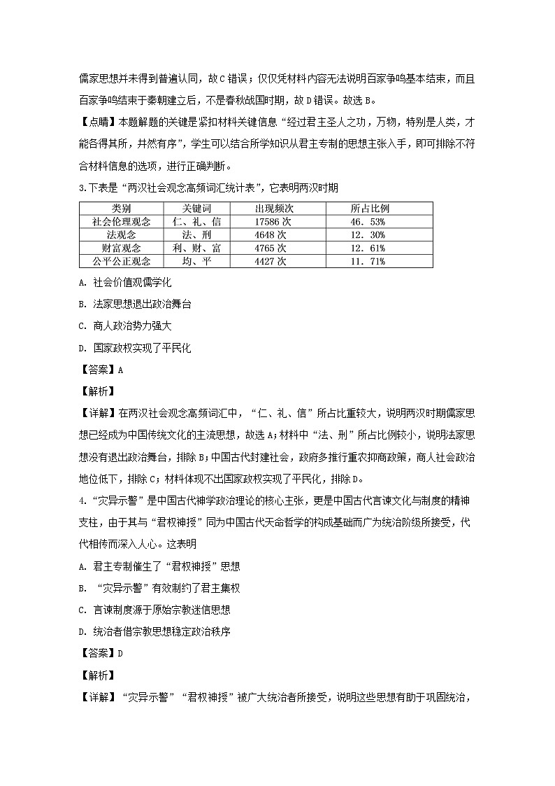 2018-2019学年湖北省浠水县实验高级中学高二上学期期中考试历史试题 解析版02