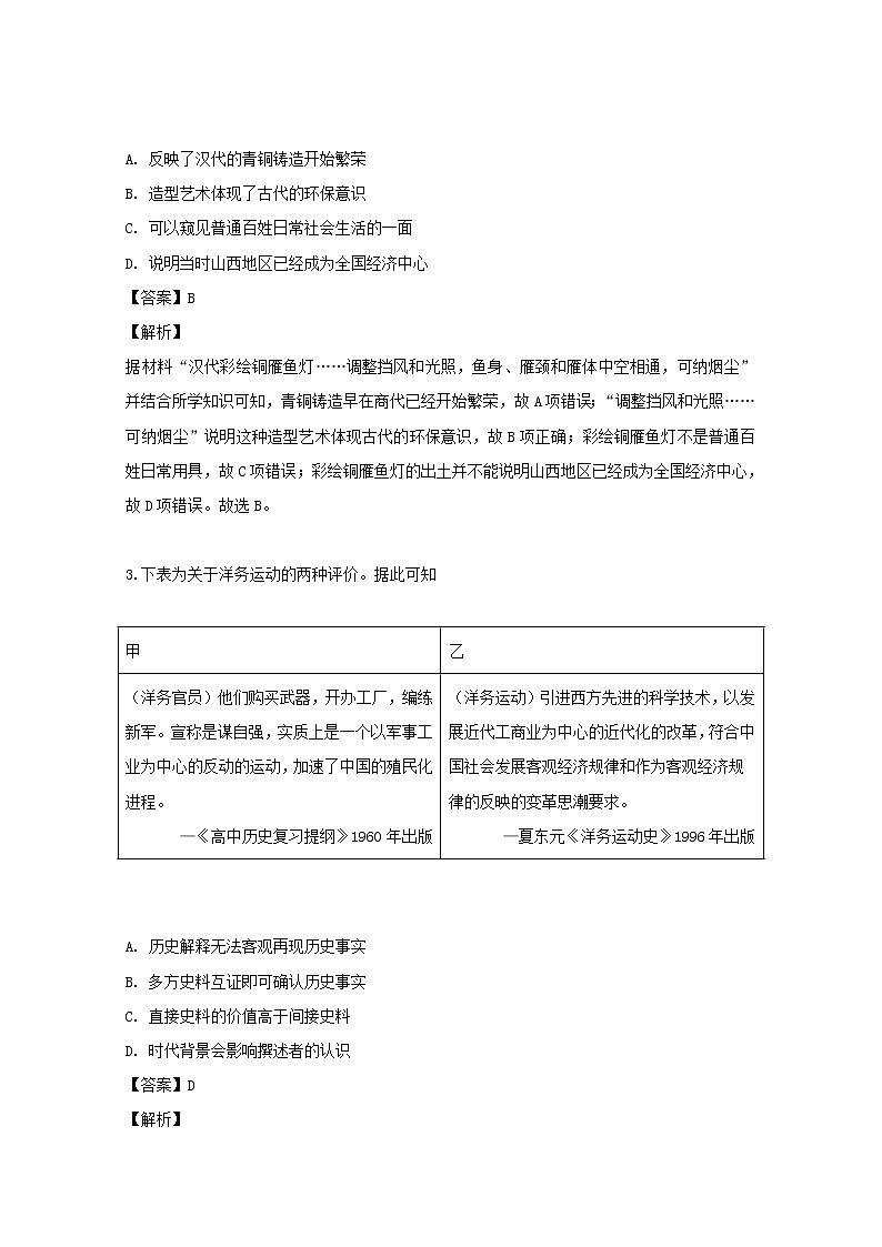 2018-2019学年江苏省南通市通州区高二下学期期末学业质量监测历史试题 解析版02