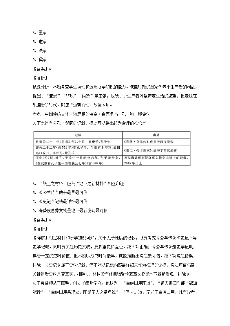 2018-2019学年安徽省宣城市八校高二上学期期末联考历史试题 解析版02