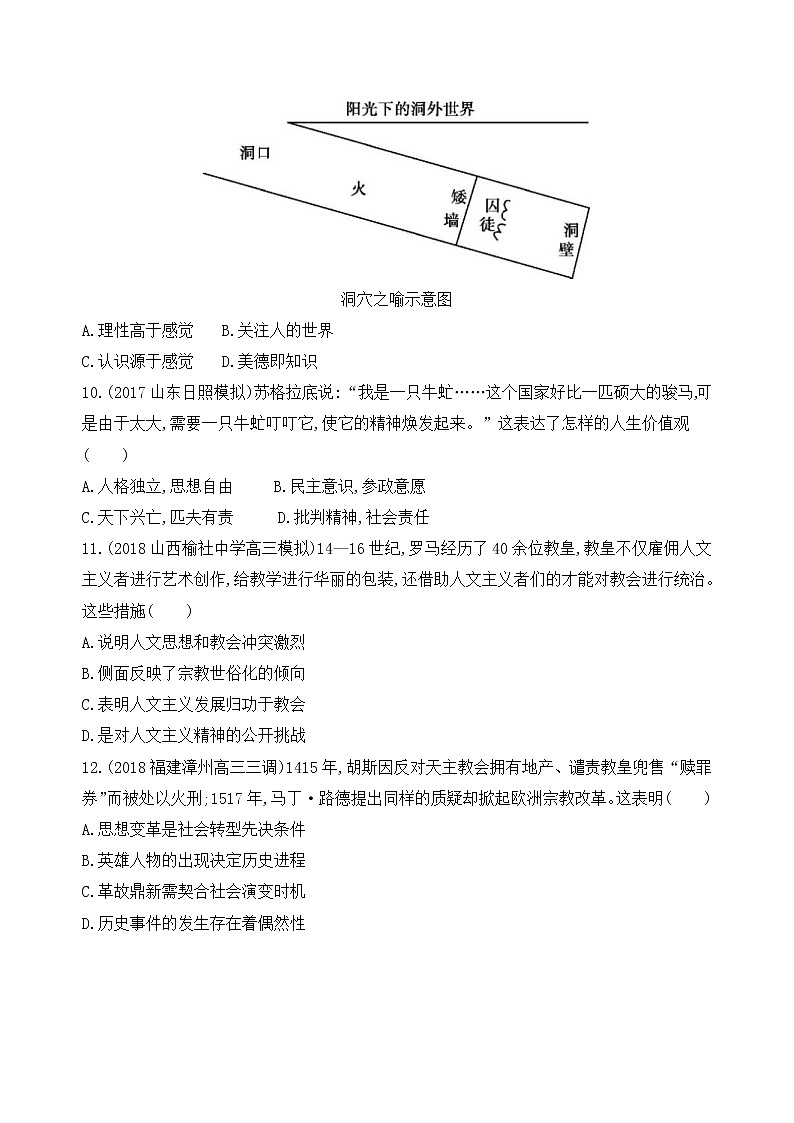 2019届二轮复习高频考点选择题专练:第4练 西方人文精神的起源与发展 作业03