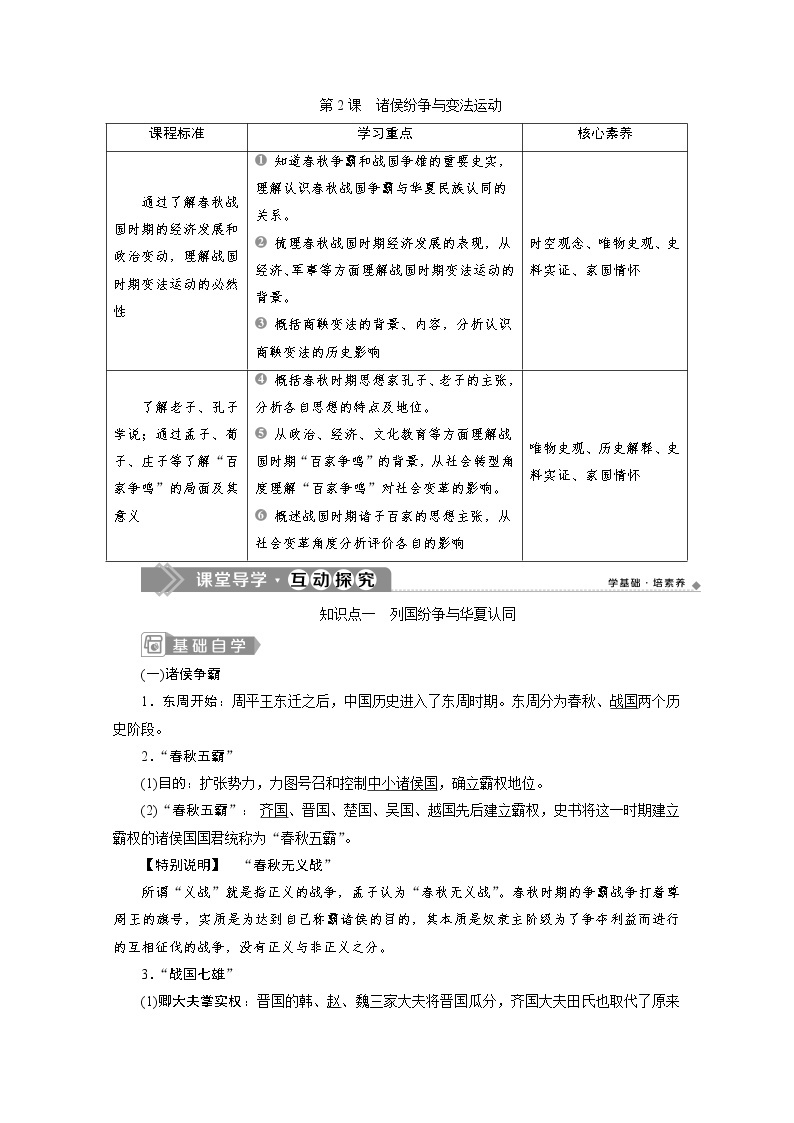 （新）统编版历史必修上册教学讲义：第2课　诸侯纷争与变法运动01