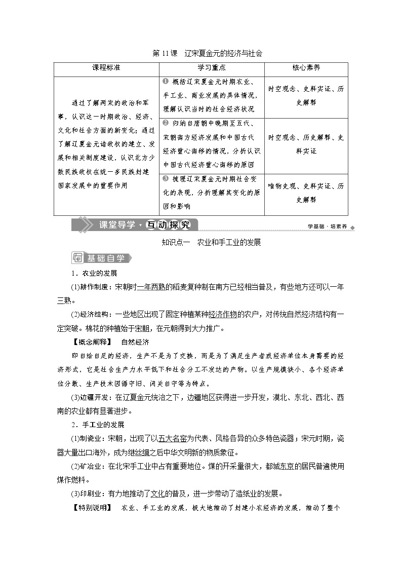 （新）统编版历史必修上册教学讲义：第11课　辽宋夏金元的经济与社会01