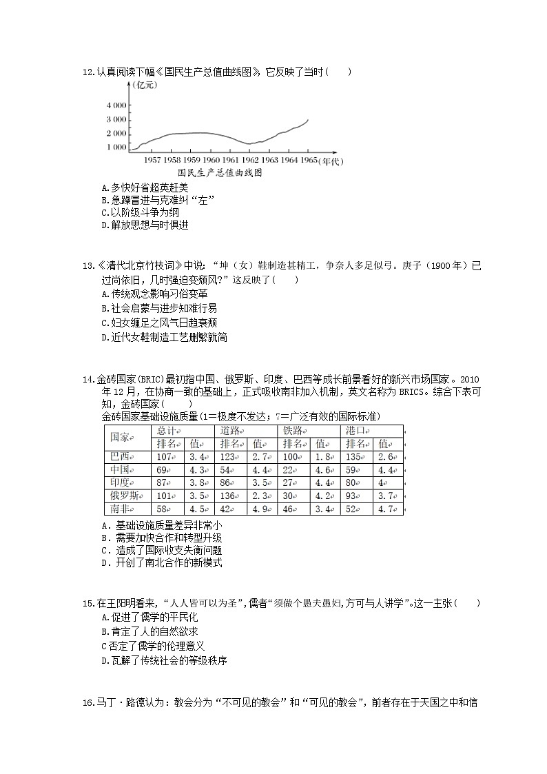 【高考复习】2020版高考历史 常考知识点组合练 10(含答案解析)03