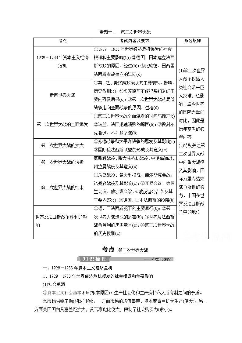 2020浙江高考历史二轮讲义:专题十一 第二次世界大战01