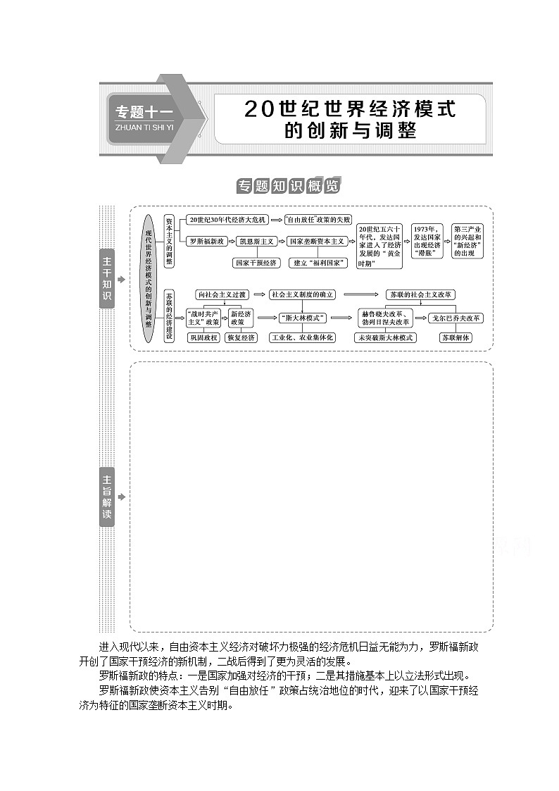 2020江苏高考历史二轮讲义:专题十一 20世纪世界经济模式的创新与调整01