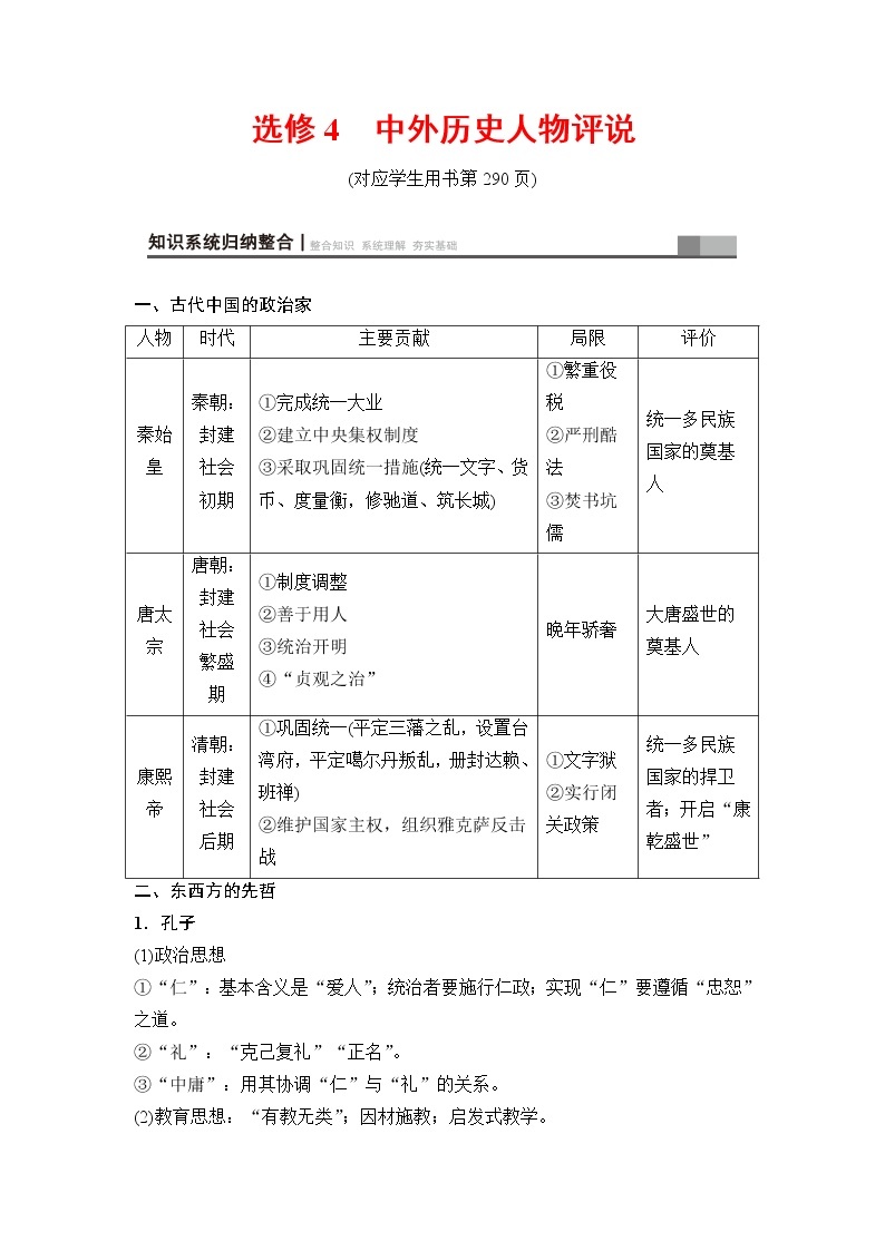 海南2019届高考历史一轮总复习教师用书：选考部分选修4　中外历史人物评说01