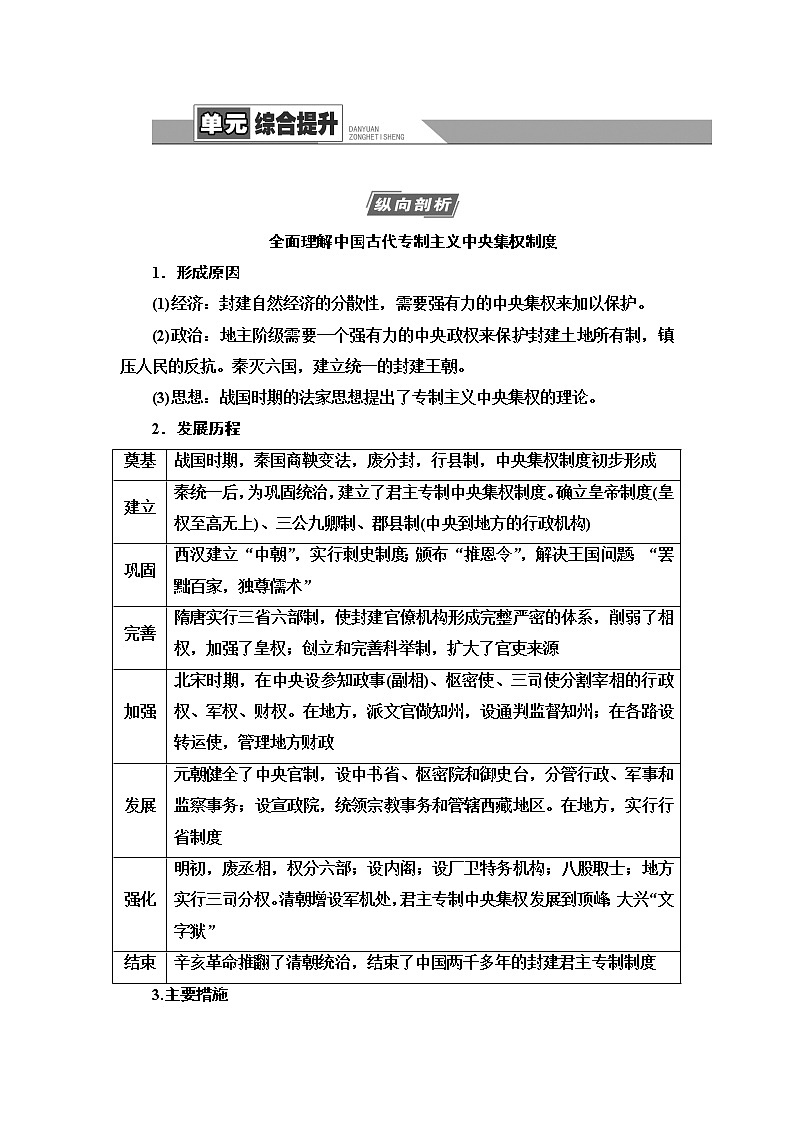2021新高考岳麓版一轮历史总复习教师用书:模块1第1单元单元综合提升01