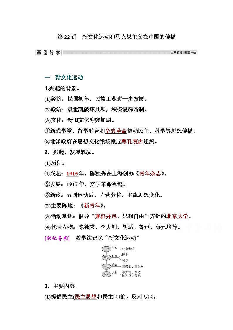 2021高考历史一轮复习教师用书:专题七第22讲 新文化运动和马克思主义在中国的传播01