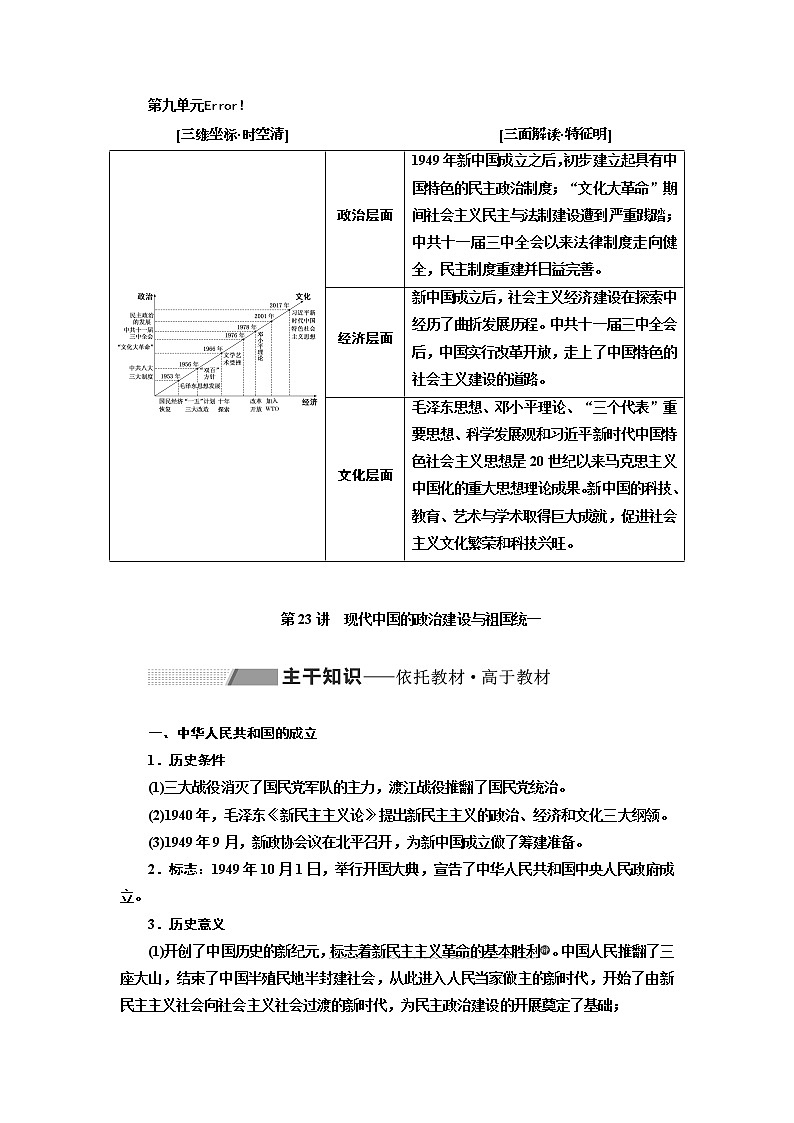 2020版高考一轮复习历史通史复习模式学案:第九单元第23讲 现代中国的政治建设与祖国统一01